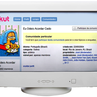 Página inicial da comunidade Eu odeio acordar cedo do Orkut. Reprodução.