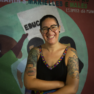 Flavia Bischain: Professora da Rede pública Estadual de São Paulo e Coordenadora da Subsede Oeste Lapa da APEOESP. Autora: Julia Rufino. 2015.