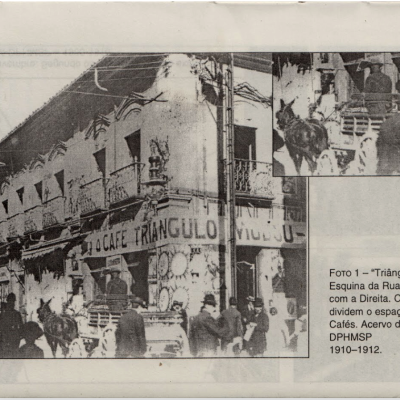 "Triângulo Central": Esquina da Rua São Bento com a Direita. Carroceiros dividem o espaço com os cafés. 1910-1912. Do livro Nem Tudo Era Italiano - São Paulo E Pobreza (1890-1915).