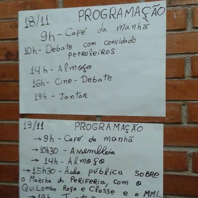 Programação de cotidiano, palestras, aulas públicas e debates da Escola Estadual Martin Egidio Damy. Acervo pessoal, Brasilândia, São Paulo. 2015.