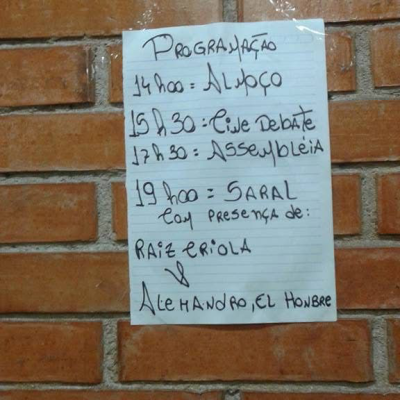 Programação de cotidiano, palestras, aulas públicas e debates da Escola Estadual Martin Egidio Damy. Acervo pessoal, Brasilândia, São Paulo. 2015.